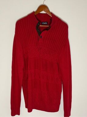 Chaps Men's Red Cable-Knit Quarter-Zip Sweater